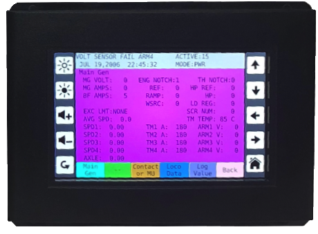 TECU Display unit with LCD touch screen technology for interactive data viewing. See all locomotive data on the display