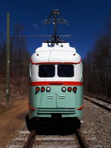 fresh turquoise paint on El Paso streetcar