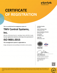 ISO 2009 Certification to TMV Control Systems by Intertek