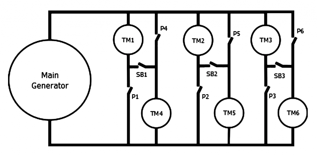 Electrical Schematic wiring diagram showing showing traction motor circuit wired in series and parallel 