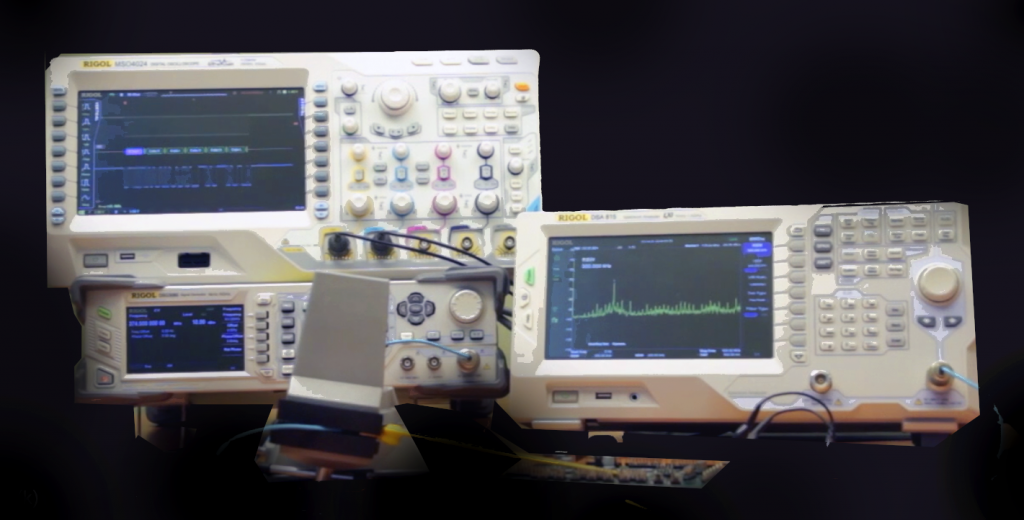 test equipment for volt amp electromagnetic energy escaping wires. conducted emissions test.