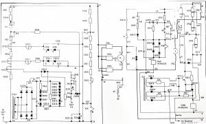 Locomotive Schematic Drawing page in black and white showing electrical connections on a segment of a locomotive's electrical system